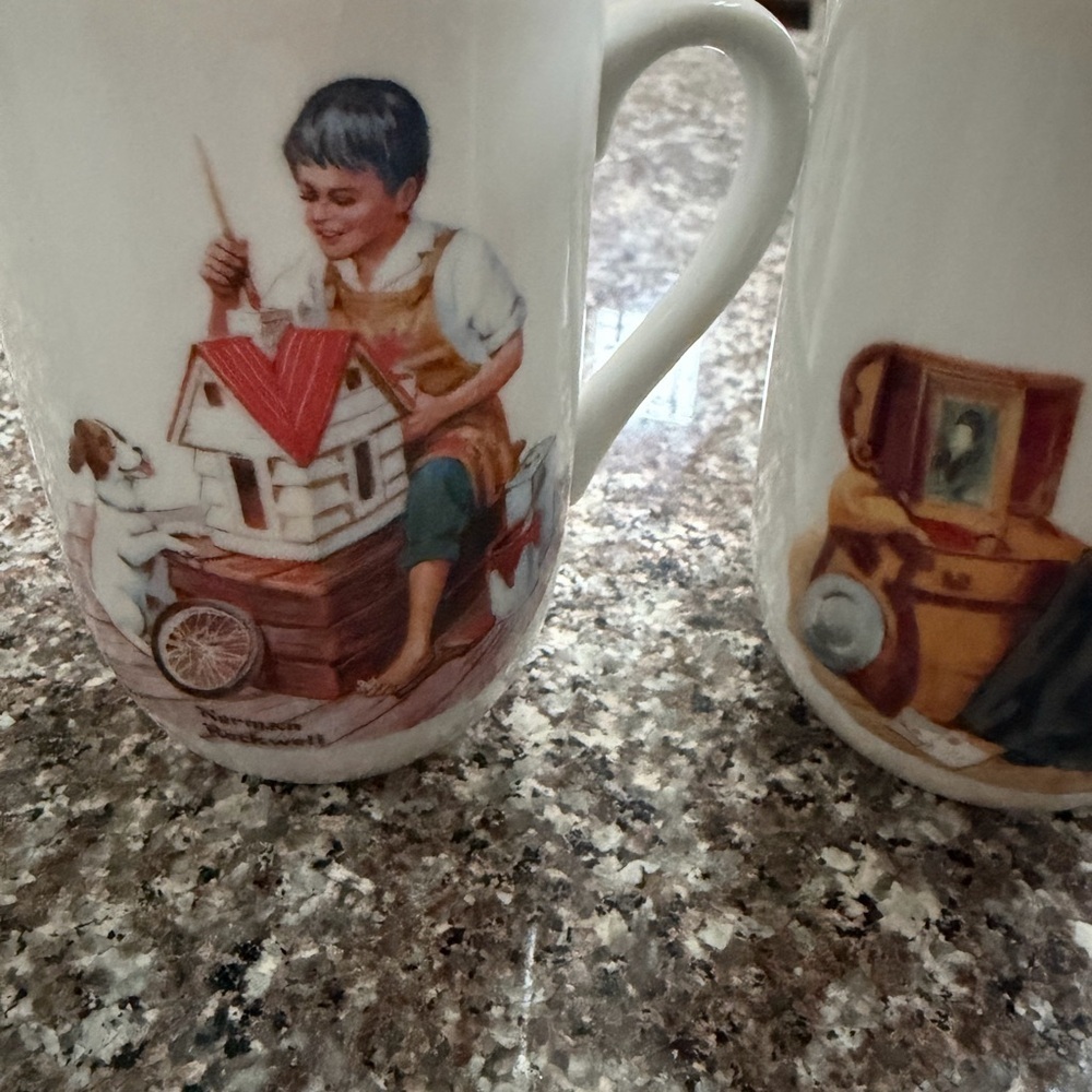 Norman Rockwell Colorful Illustrated Mug Set of 4 date 1982 - Picture 4 of 9